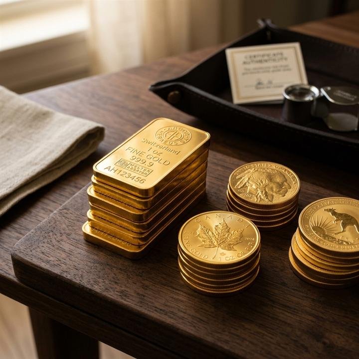 24K pure gold bullion bars and investment coins